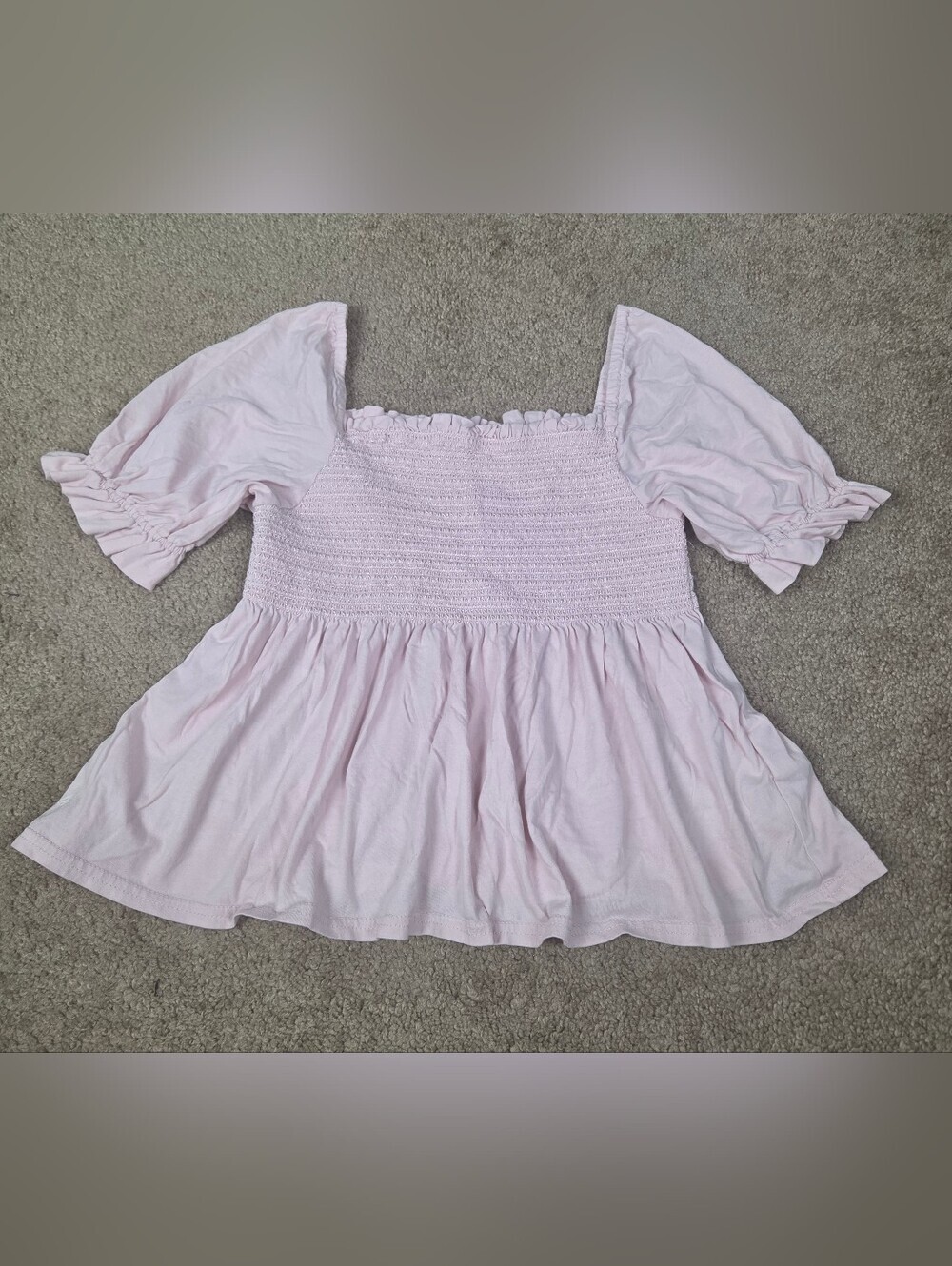 Smocked Square-Neck Peplum Tunic in Light Pink